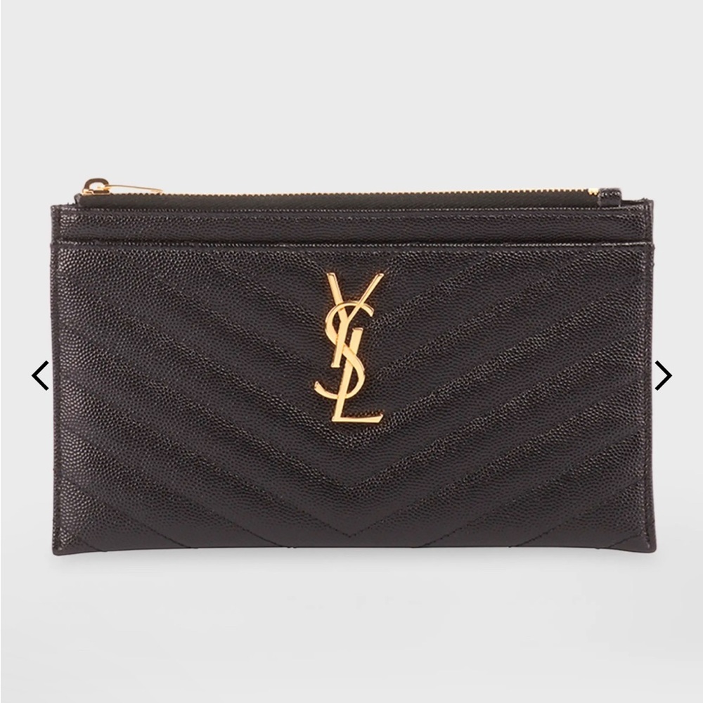 Authentic YSL Monogram Small Ziptop Bill Pouch in Grained Leather